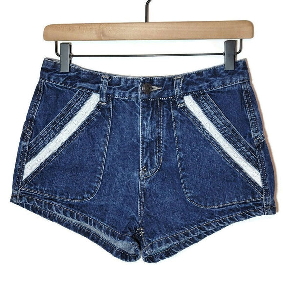 Free People Pants - Free People Denim Short High Rise Lace Trim Blue Medium Wash Cotton Summer 26
